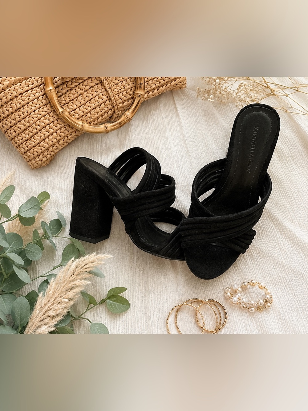 Raphaella Booz Black Suede Block Heel Sandals Women’s Size 6 Anthropologie